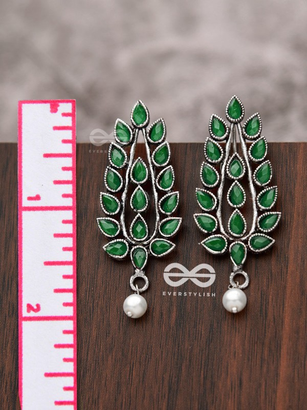 The Shimmering Leaves (Emerald Green)- Embellished Oxidised Earrings