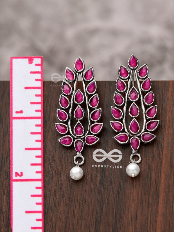 The Shimmering Leaves (Ruby Red)- Embellished Oxidised Earrings