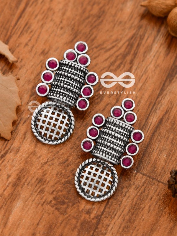 God in the Details (Ruby Red) - Embellished Oxidised Studs
