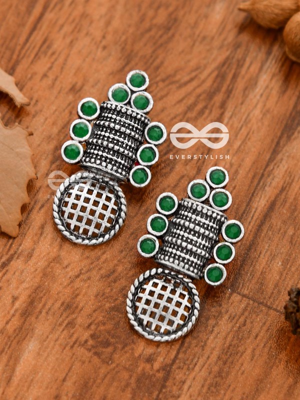 God in the Details (Emerald Green) - Embellished Oxidised Studs