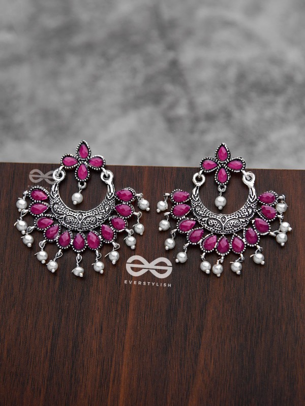 The Elegance of Royalty (Ruby Red) - Embellished Oxidised Earrings