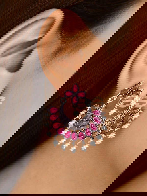 The Elegance of Royalty (Ruby Red) - Embellished Oxidised Earrings