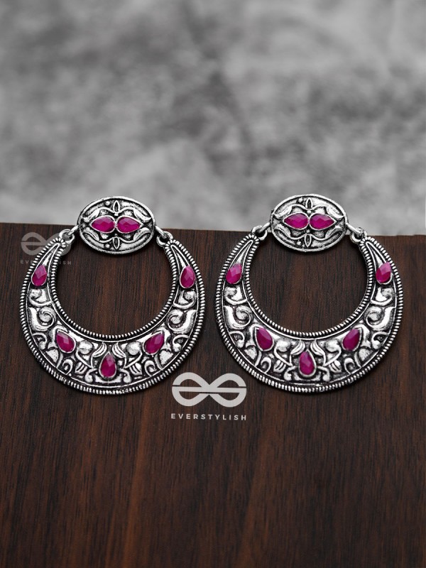 The Elegant Desire (Ruby Red) - Embellished Oxidised Earrings