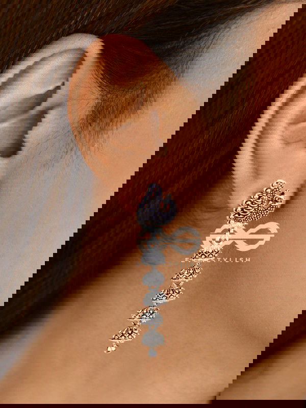The Five-Layered Peacock Jhumkis - Oxidised Boho Earrings