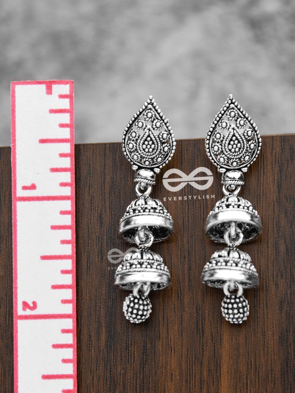 The double-Layered Drop Jhumkis - Oxidised Boho Earrings