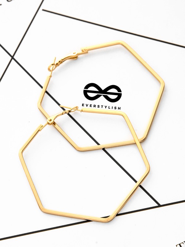The Hypnotic Hexagonal Hoops (Golden) - Casual Daily-wear Earrings