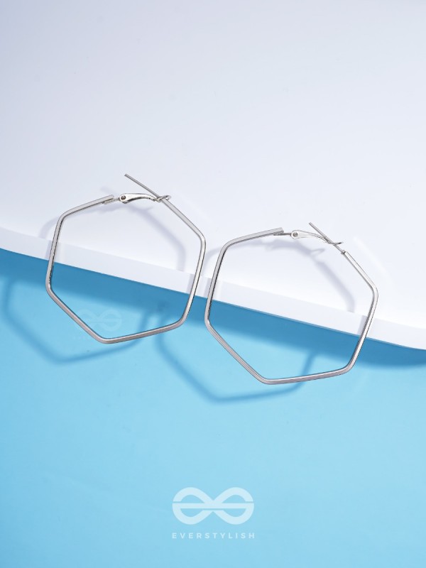 The Hypnotic Hexagonal Hoops(Silver) - Casual Daily-wear Earrings 