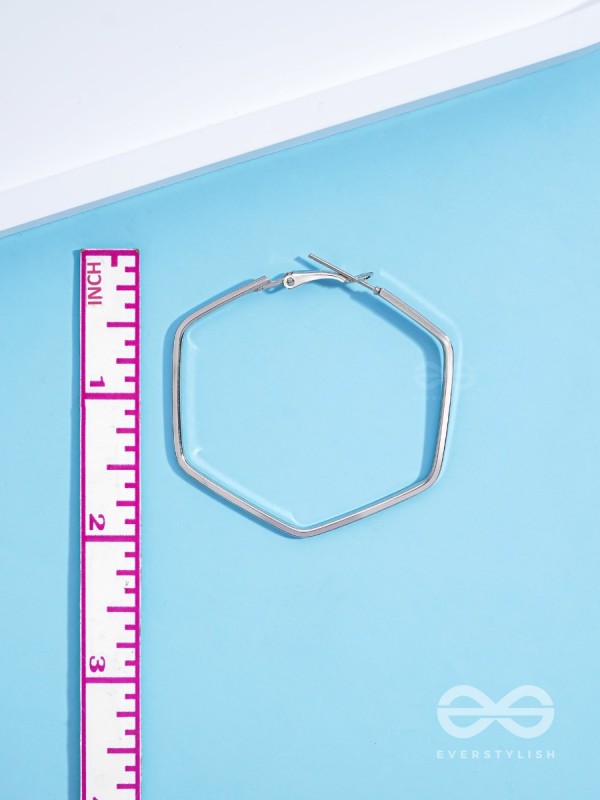 The Hypnotic Hexagonal Hoops(Silver) - Casual Daily-wear Earrings 