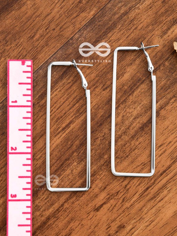 The Elegant Rectangular Hoops (Silver) - Casual Earrings