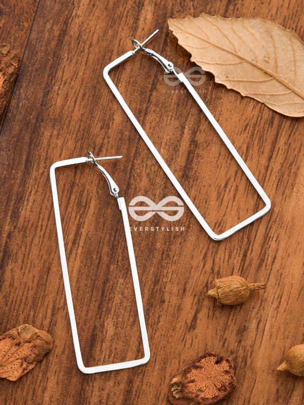 The Elegant Rectangular Hoops (Silver) - Casual Earrings