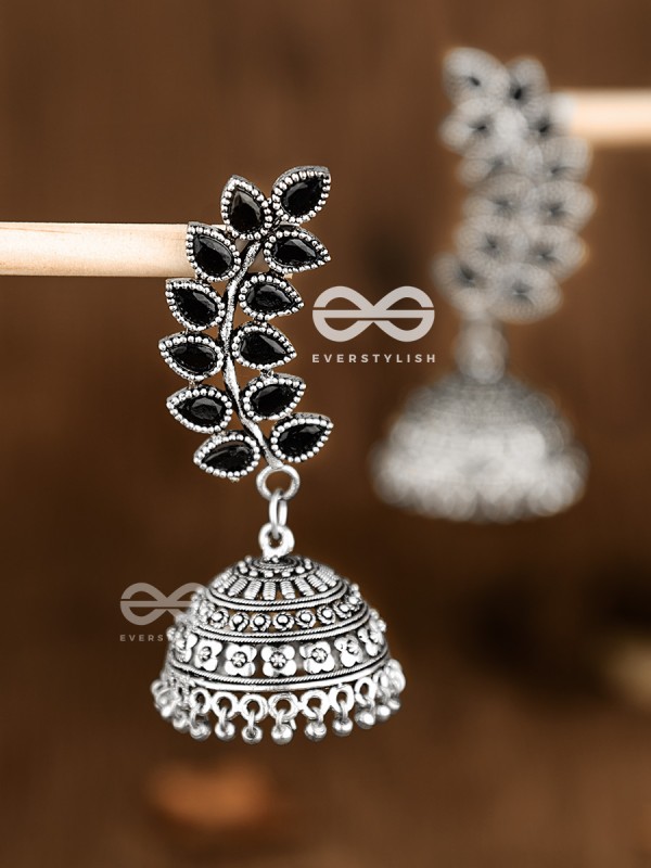 The Elegance of Nature (Onyx Black) Jhumkas - Embellished Oxidised Collection