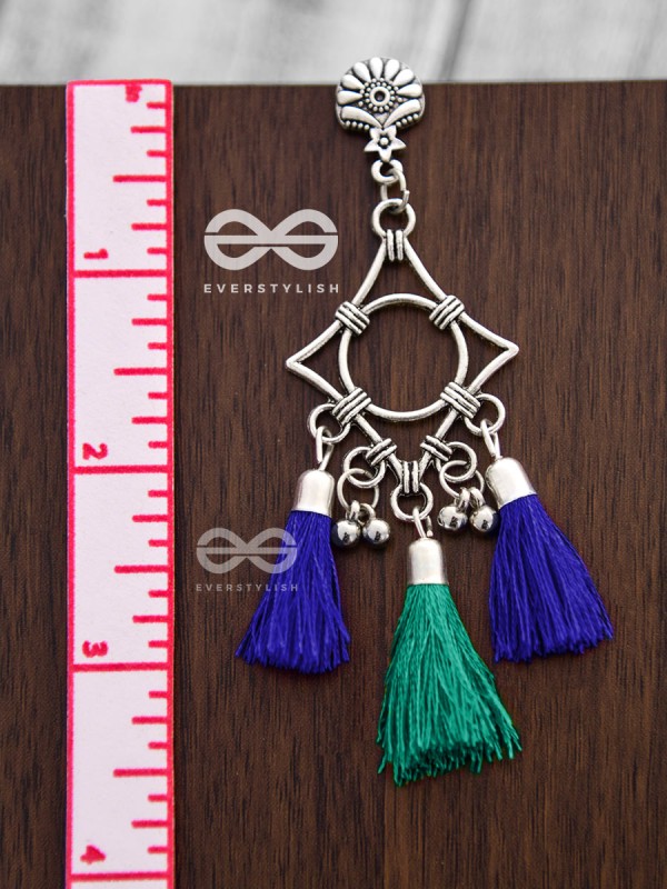 The Geometric Tasseled Elegance (Blue-Green) - Casual Danglers