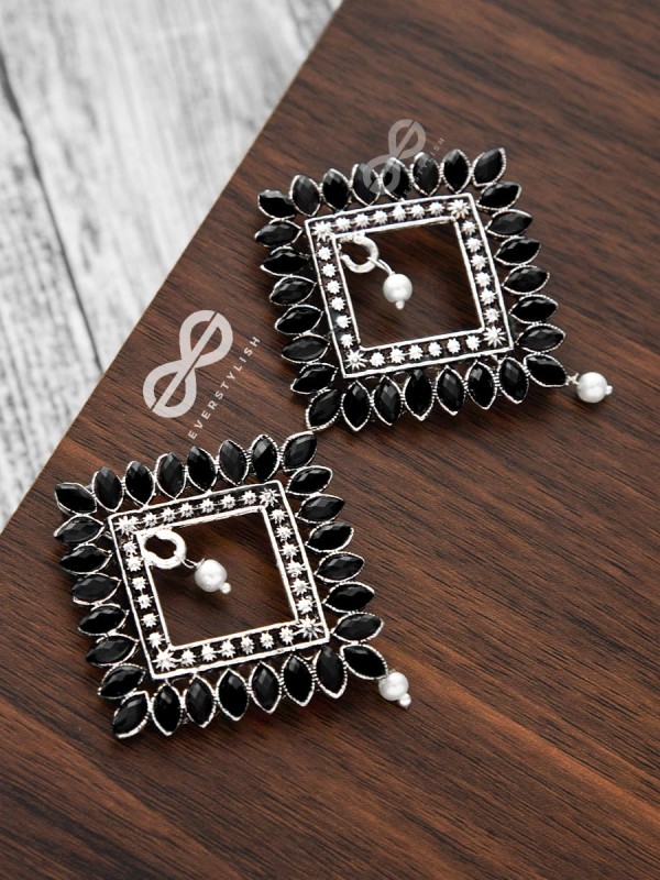 The Elegance Squared Studs (Onyx Black)- Embellished Oxidised Collection