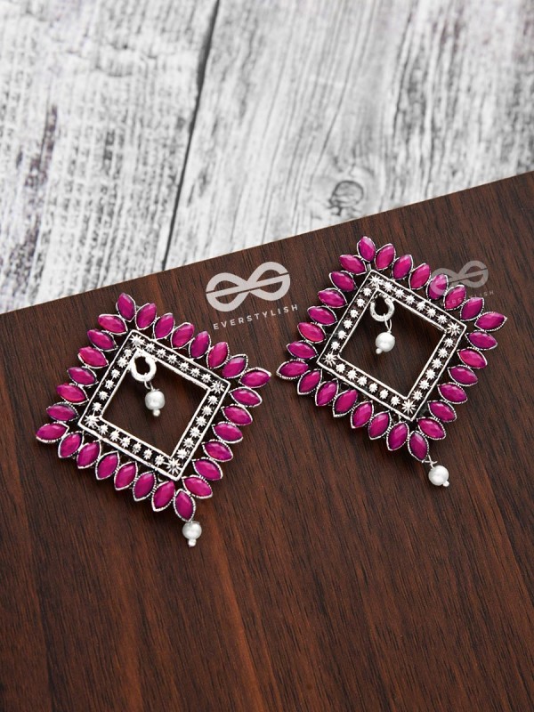 The Elegance Squared Studs (Ruby Red)- Embellished Oxidised Collection