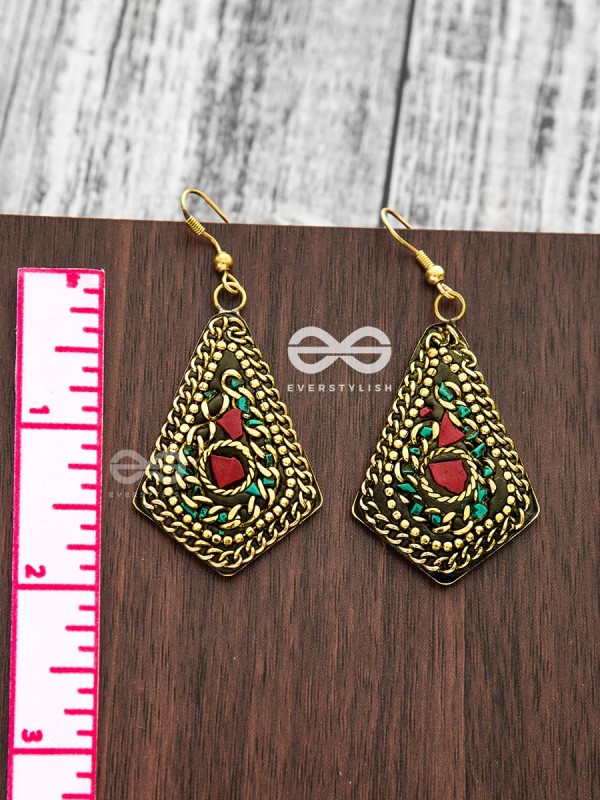 A Handcrafted Intricacy - Turquoise-Red Tribal Style Earrings