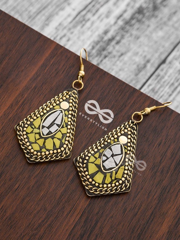A Handcrafted Delight - Golden Yellow Tribal Style Earrings