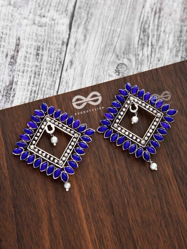 The Elegance Squared Studs (Sapphire Blue)- Embellished Oxidised Collection