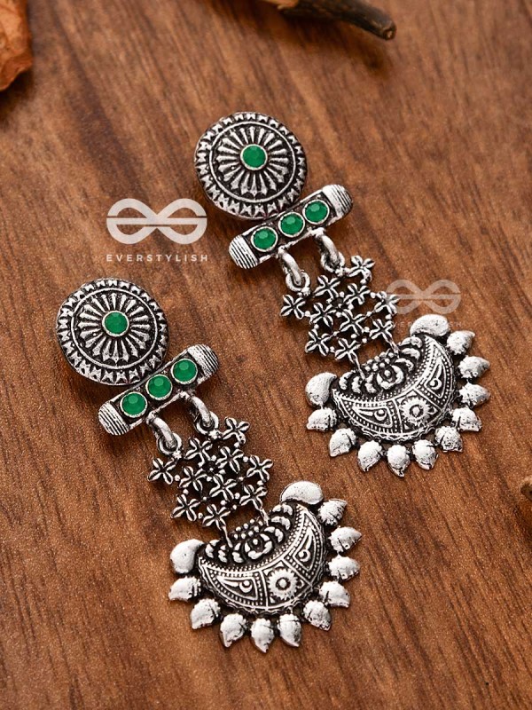 A Bohemian Statement (Emerald Green) - Embellished Oxidised Earrings