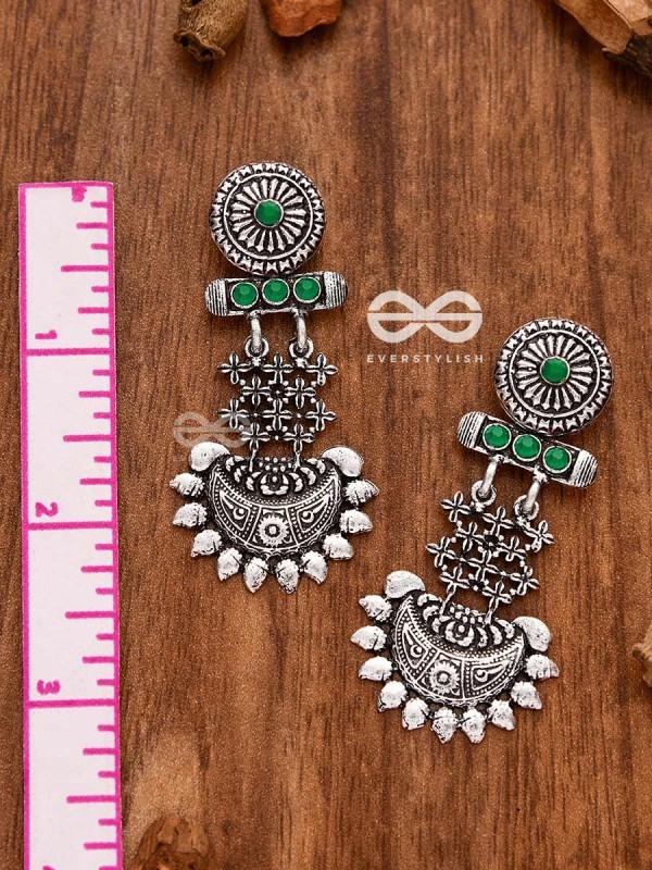 A Bohemian Statement (Emerald Green) - Embellished Oxidised Earrings