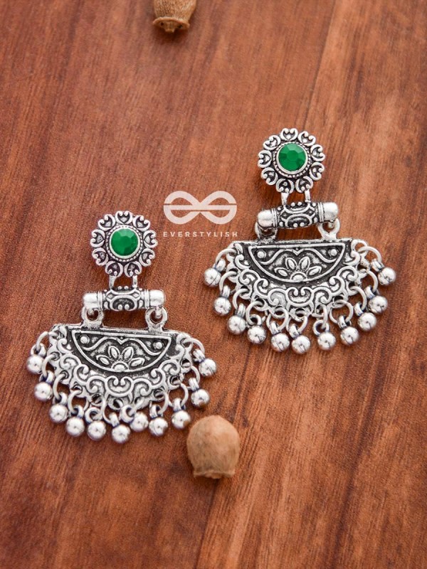 The Little Intricate Danglers (Emerald Green) - Embellished Oxidised Collection