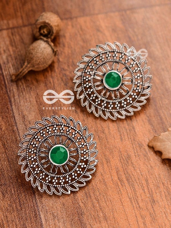 The Elegant Mesh Studs (Emerald Green) - The Embellished Oxidised Collection