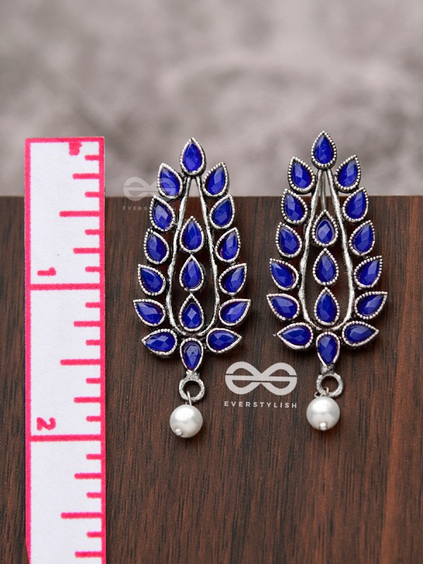 The Shimmering Leaves (Sapphire Blue)- Embellished Oxidised Earrings