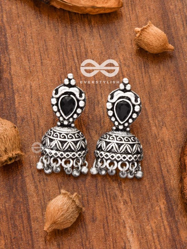 The Little Vintage Artwork Half Jhumkis (Onyx Black) - Tiny Trinket Earrings