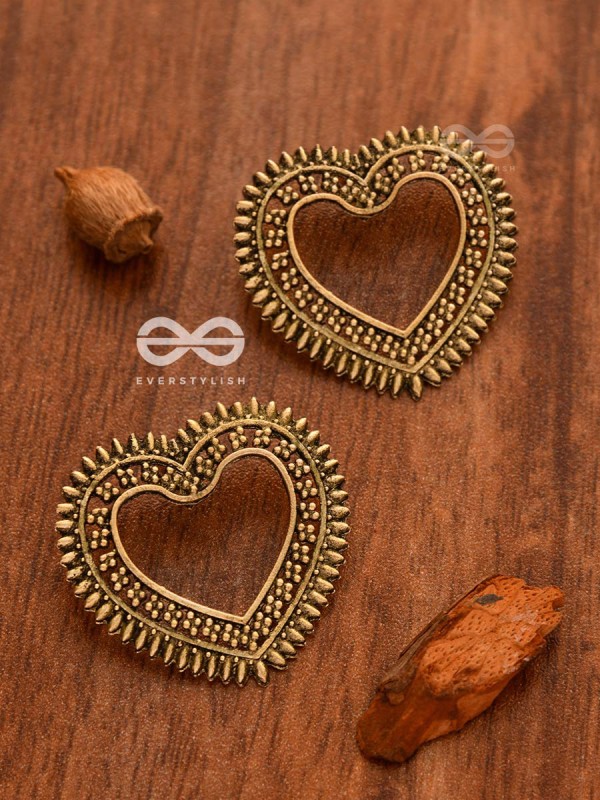 The Little Bohemian Hearts(Golden) - Oxidised Boho Earrings