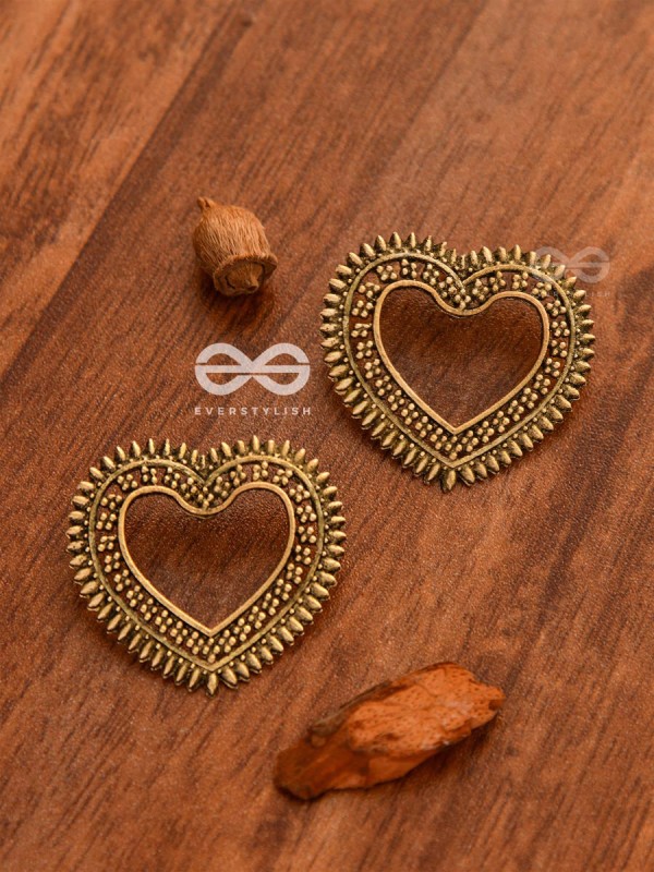 The Little Bohemian Hearts(Golden) - Oxidised Boho Earrings