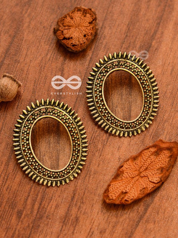 The Little Bohemian Oval Studs(Golden) - Oxidised Boho Earrings