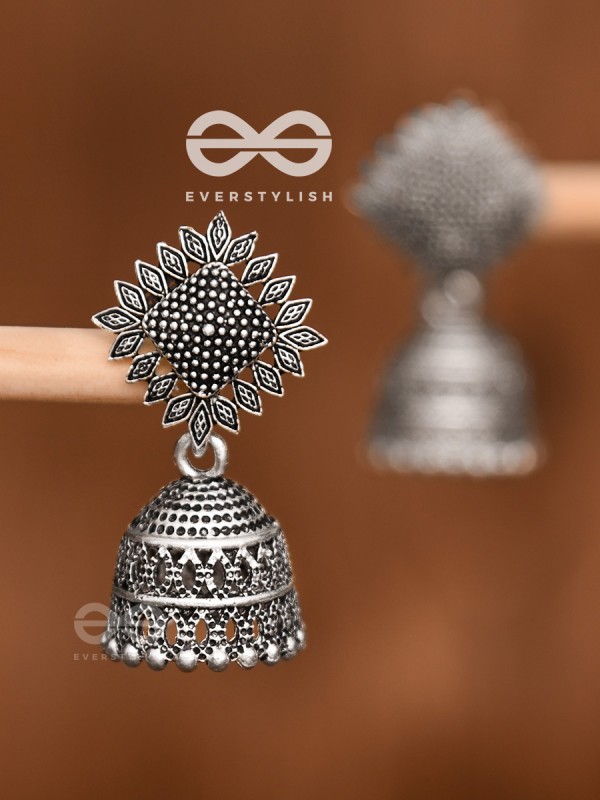 The Little Fern Jhumkis - Oxidised Boho Earrings