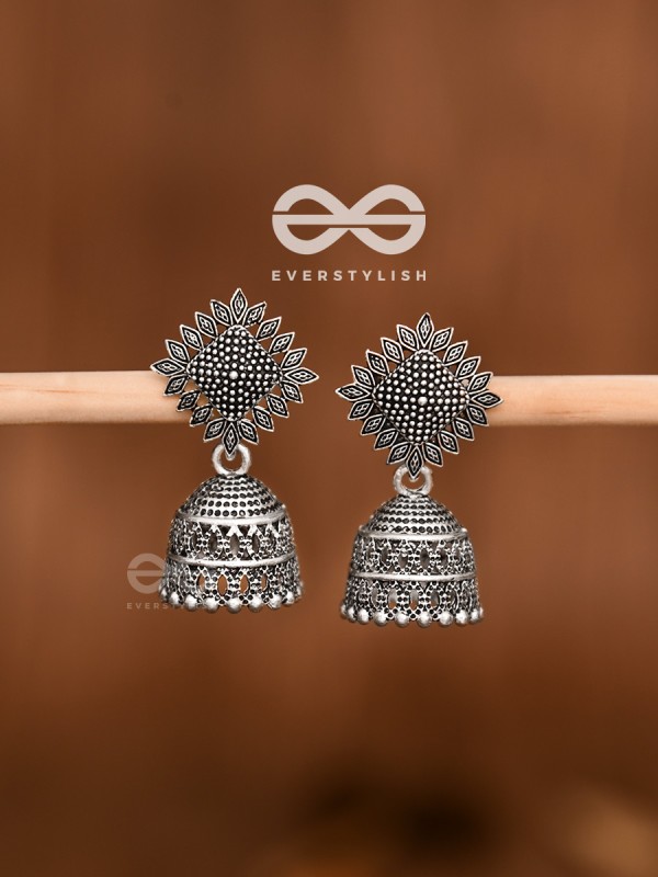 The Little Fern Jhumkis - Oxidised Boho Earrings