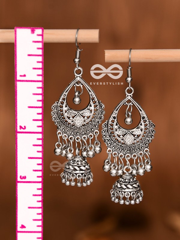 The Droplet Artwork Jhumkis - Oxidised Boho Earrings