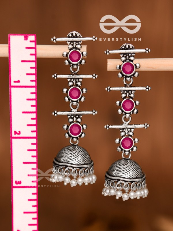 The Elegant Delight - Triple Layered Jhumkas (Ruby Red)