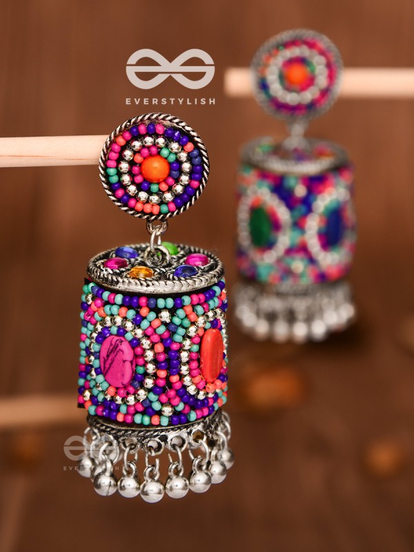 The Magnetic Attention Getters (Multicoloured) - Embroidered Boho Jhumkas