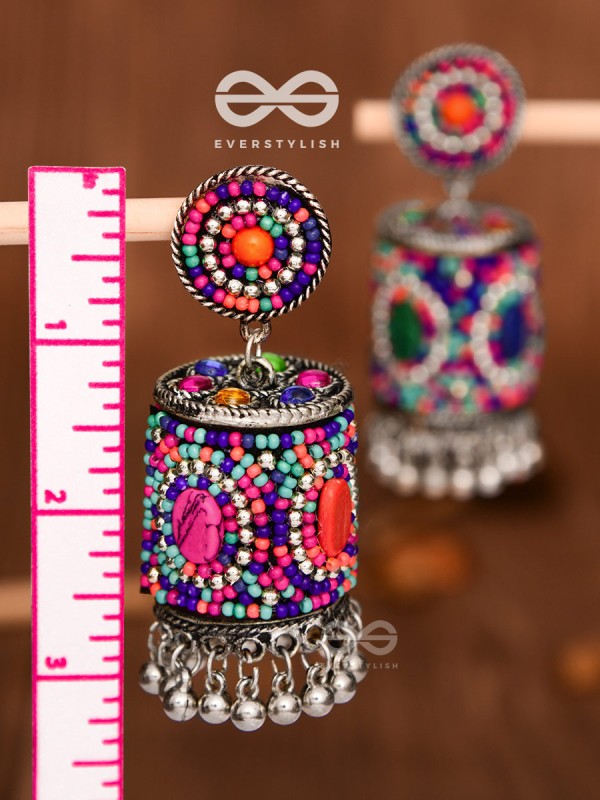 The Magnetic Attention Getters (Multicoloured) - Embroidered Boho Jhumkas