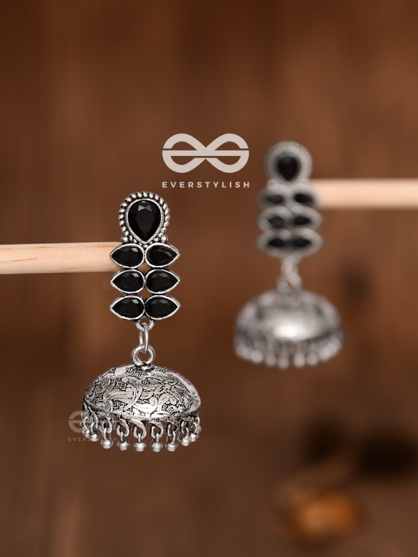 The Woman of Finesse - Embellished Oxidised Jhumkas (Onyx Black)