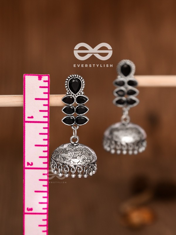 The Woman of Finesse - Embellished Oxidised Jhumkas (Onyx Black)