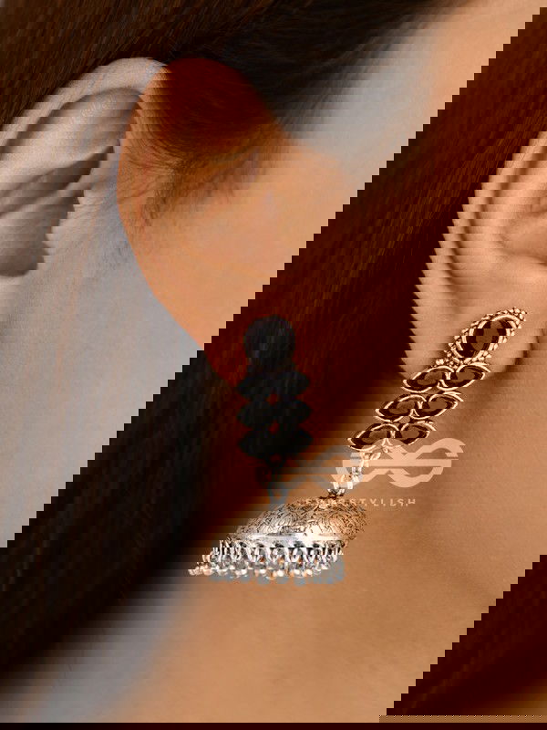 The Woman of Finesse - Embellished Oxidised Jhumkas (Onyx Black)