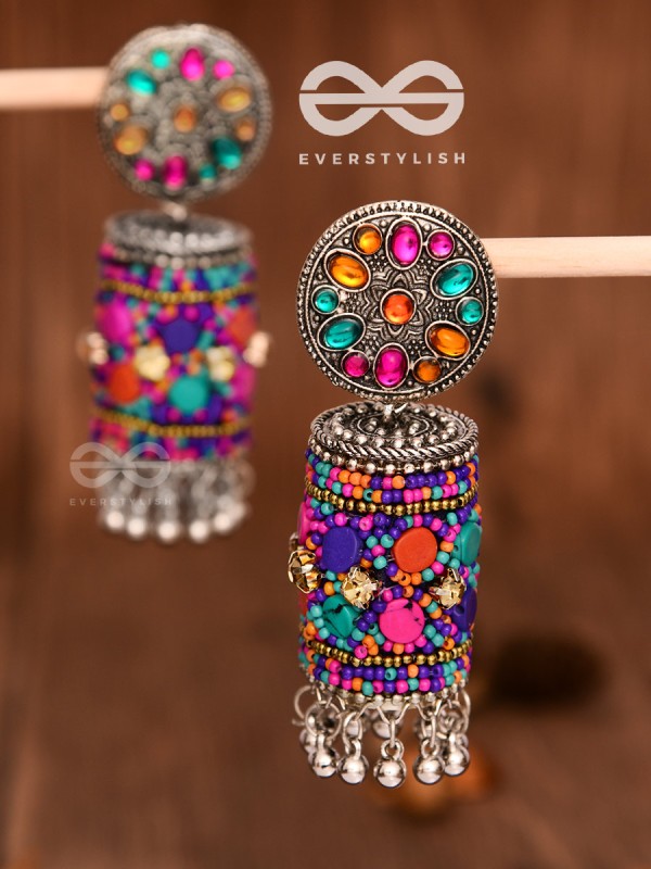 The Eye-Catching Statement Makers (Multicoloured) - Embellished Embroidered Jhumkas