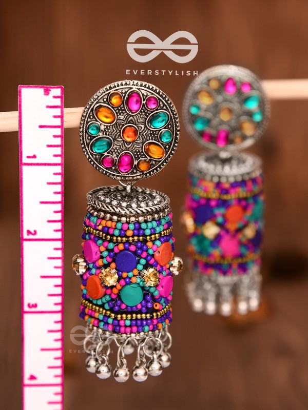 The Eye-Catching Statement Makers (Multicoloured) - Embellished Embroidered Jhumkas