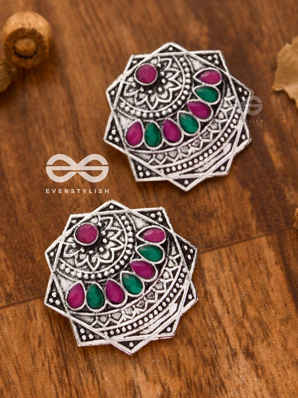 The Astonishing Aztec Studs - Embellished Oxidised Earrings
