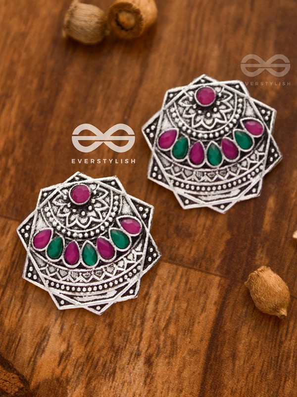 The Astonishing Aztec Studs - Embellished Oxidised Earrings