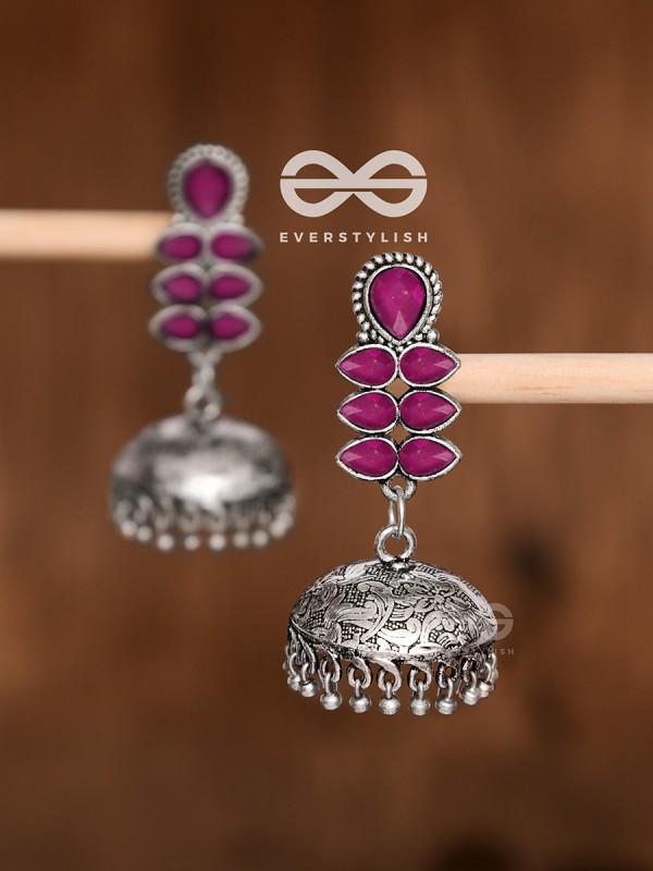 The Woman of Finesse - Embellished Oxidised Jhumkas (Ruby Red)