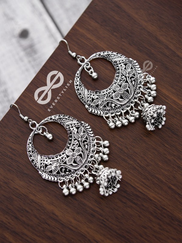 The Nature Motif Jhumkis - Oxidised Boho Earrings