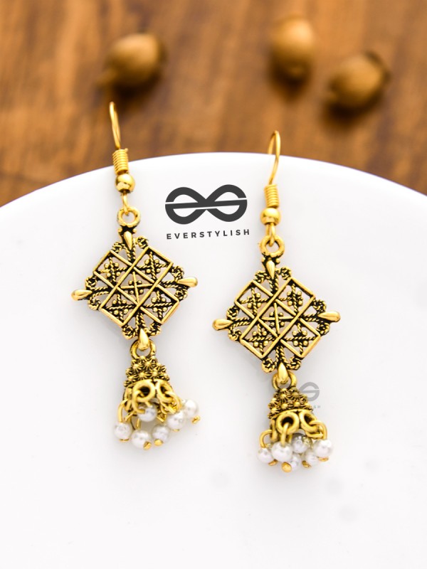 The Tiny Golden Square Artsy Jhumkis