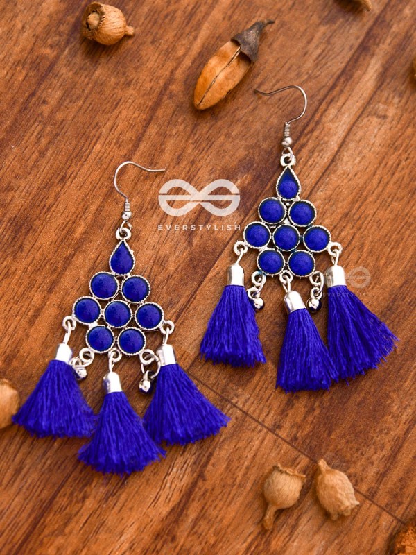 The Enamelled Tassels (Royal Blue) - Embellished Oxidised Earrings