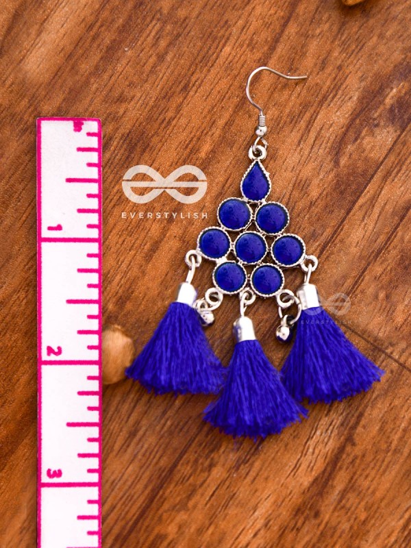 The Enamelled Tassels (Royal Blue) - Embellished Oxidised Earrings