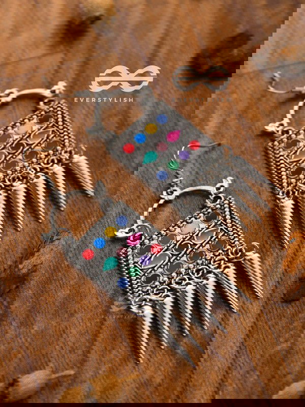 The Embellished Squares - Oxidised Boho Earrings