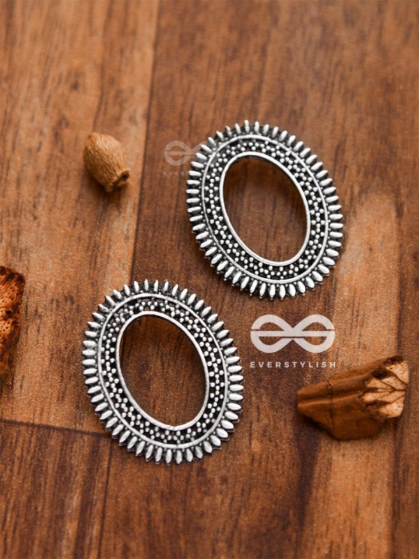 The Little Bohemian Oval Studs(Silver) - Oxidised Boho Earrings